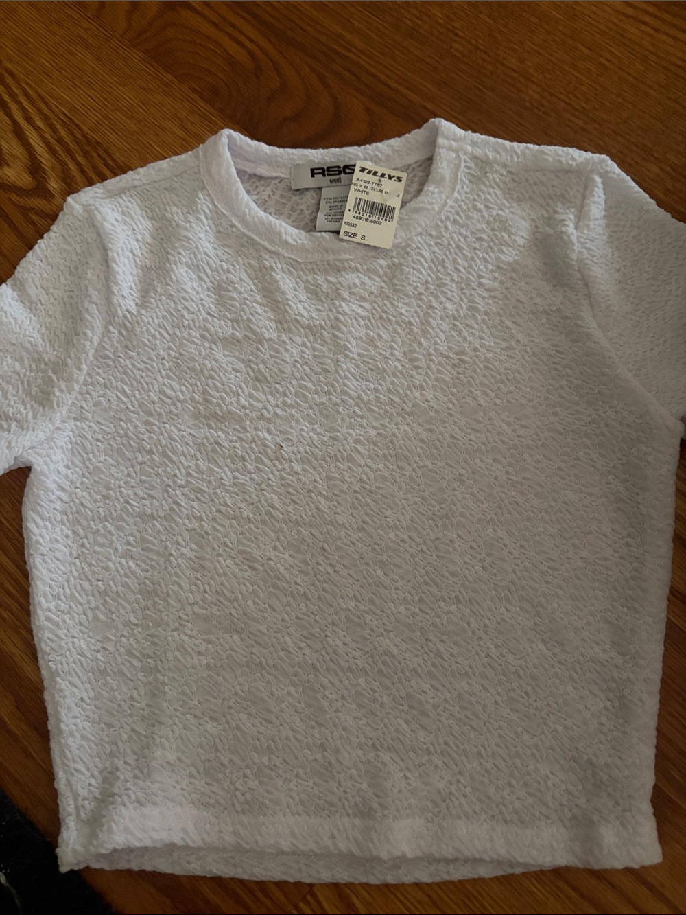 RSQ White Textured Crewneck Short Sleeve Tee for Kids